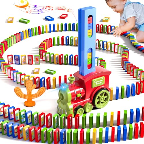Doloowee Domino Zug Set, Automatischer Domino Zug mit 217 Domino Blöcken | Domino Spielzeug für 3 4 5 Jahre Jungen Mädchen