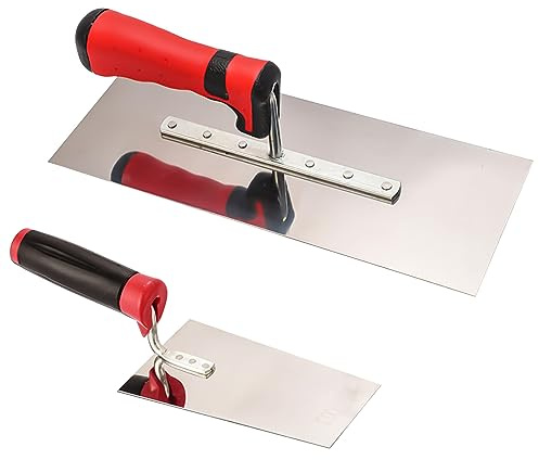 Aicharynic Edelstahl Maurerkelle, 2-teiliges Set Glättekelle Edelstahl-Glättekelle Set mit Putzkellen Set Stukkateurspachtel mit Gummigriff, Stuckateur Werkzeug FürPutzmassen, Beton