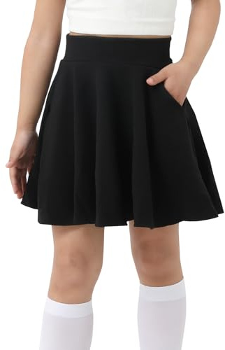 DGSHIRLDJO Röcke für Mädchen,Tennisrock mit Taschen Innenhose, Plissierte Skater Sportrock Kinder Schuluniform Minirock Mädchen（10-12 Jahre,L,schwarz