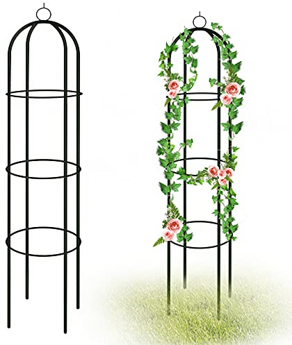 YAOBLUESEA Rankhilfe Obelisk aus Beschichtetes Metall, Rosen Obelisk Rankobelisk Rosenobelisk Rankturm Rankgitter für Kletterpflanzen Blumen Garten, Grün 190x40cm