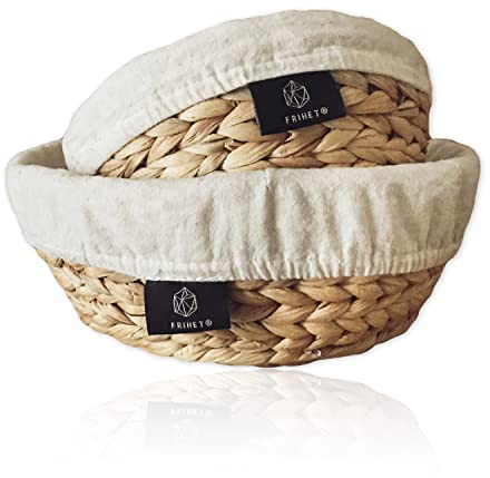 FRIHET Brotkorb Obstkorb geflochten Wasserhyazinthe 2er Set | sauerteig starter set, brotbackform, brot, gärkorb, gärkörbchen, brotbackform, backzubehör