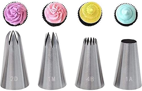 Edelstahl Tüllen Set, 4 Stück Profi Spritztüllen Groß Nahtlose Düsen für Torten Kuchen Muffins Dekoration
