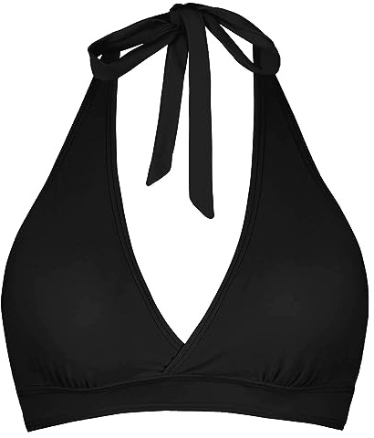 Stützender Neckholder-Bikini für Damen, gepolstert, Push-Up-Bikini, gerüschte Brust, Haken hinten, Badeanzug, nur Oberteil