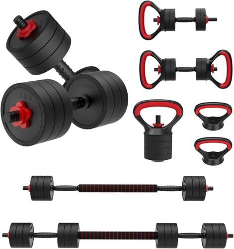 JOROTO Einstellbare Hantel Set, Gewichte Hanteln Set mit Stecker, 4 in1 Workout Gewicht Set für Home Gym verwendet als Langhantel, Kettlebells, Push up Stand, Männer Frauen Übung Fitnessgeräte