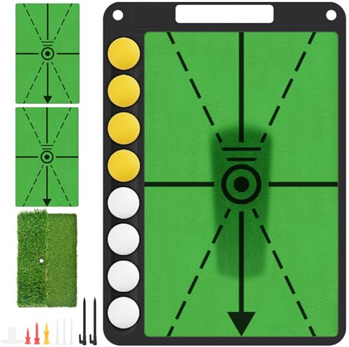 BROTOU Abschlagmatte, Premium Dual-Turf Schwungtrainer Trainingsmatte zur Schwungerkennung, Feedback-Matte für Golfübungen, Impact Matte für Innen- und Außenbereich Golf Trainingshilfen