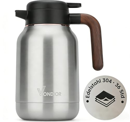 Vondior Thermos Flask, 1 L, Insulated Jug Made of 304 Stainless Steel, Vacuum Jug for 36 Hours Hot & Cold, BPA-Free Drink Dispenser for Coffee, Tea & Party