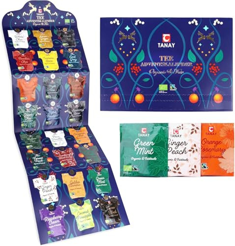 TANAY Adventskalender Tee 2026 mit 24 Fairtrade Mischungen Sri Lanka | für Grüner und Schwarzer Tee Liebhaber, Weihnachtskalender Teebox und Teekalender für eine gemütliche Advent Zeit