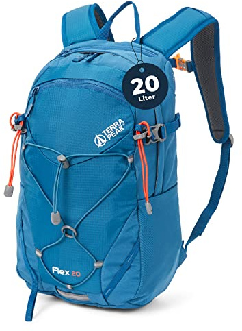 Terra Peak® Premium Wanderrucksack 20L (FLEX 20) klein mit Rückenbelüftung, Regenschutz & Trinksystem-Halterung - Ergonomischer Outdoor Trekkingrucksack aus 3D Air Mesh Polyester & Hüftgurt