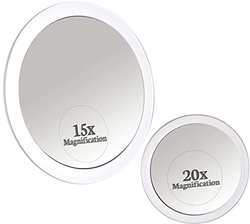 Mirrorvana Vergrößerungsspiegel Set 20-Fach & 15-Fach mit Saugnapf | Bruchsicherer Rasierspiegel für Damen und Herren: 360° drehbar, flexible Ausrichtung und klare Sicht im Bad, edel & langlebig