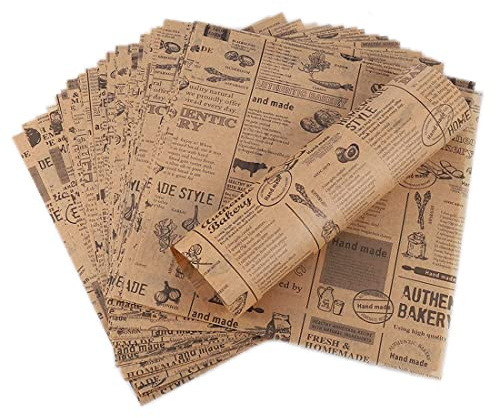Hejo 100 Blätter Deli Papierblätter, Pommes Papier für Korb, Umweltfreundliches Backpapier, Burger Wrap Papier für Burger, Butterbrot, Käse, Pommes (25x25cm)