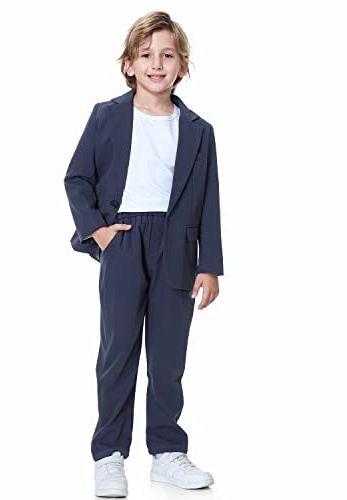 LOLANTA 2-teiliges Jungenanzug-Set, Kinderanzug mit Sakko und Hose, Freizeitkleidung oder Outfit für Blumenjungen bei Hochzeiten, Graublau, 8-9 Jahre, 140