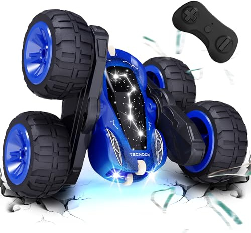 Tecnock 2026 Ferngesteuertes Auto mit 2.4 Ghz Fernbedienung 360°Flip Stunts Rc Auto Monstertruck mit Buntes Licht ab 6-12 Jahre Outdoor Spielzeug Geschenk für Junge Kinder