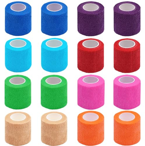 Clooflar Selbstklebender Verband,16 Rollen 5cm x 4.5m Elastische Verbandsmaterial Selbsthaftende Bandage,Fixierbinde Haftbandage Selbstklebend für Sport und Erste Hilfe Vet Wrap Hund Pferde