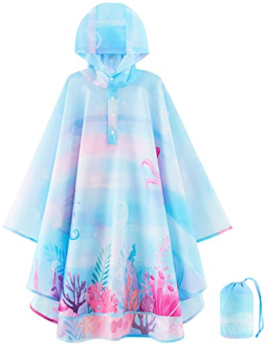 WAWSAM Regenponcho Kinder Wasserdicht – Regencape Kinder Leicht mit Kapuze, Regenmantel Kinder für Jungen & Mädchen, Regenschutz Kinder Schulranzen geeignet