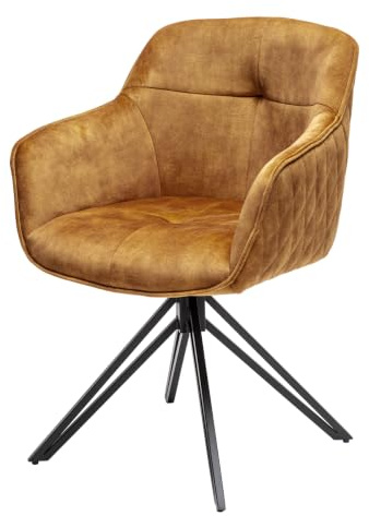 riess-ambiente Drehbarer Stuhl EUPHORIA - senfgelb - Samt Metall Armlehne | Auto-Return-Funktion, Ziersteppung, hoher Komfort, Bequeme Polsterung, stabil, einfache Montage, Design