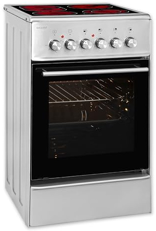 Exquisit ECM 5-4.1 BZ Inox Standherd 50 cm - Elektroherd Glaskeramik | Freistehender Herd mit 46 L Backofen, Umluft, Grill, 2-Kreis-Bräterzone und Restwärmeanzeige in Edelstahloptik, Klasse A