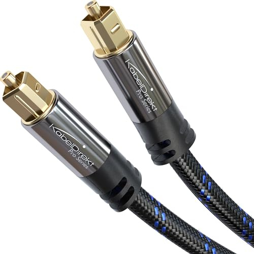 KabelDirekt Optisches Audiokabel mit 0 % Signalverlust, 5 m, TOSLINK geflochtenes Nylonkabel (S/PDIF, Glasfaser für Heimkino, Verstärker, PS4/Xbox)