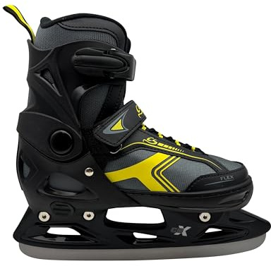 Cox Swain verstellbare Schlittschuhe Polar, Eislaufschuhe für Kinder, Jugendliche und Erwachsene bis 100KG, vorgeschliffene Edelstahlkufe, Softboot, Grey/Yellow Gr. S (33-36)