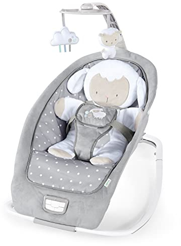 Ingenuity, Cuddle Lamb Babywippe Babyschaukel mit Schaukelfunktion und Vibrationen, Spielbogen mit 2 Plüsch Spielzeug, Musik, 4 Naturgeräuschen und Lautstärkeregler, ab Geburt bis 18 kg