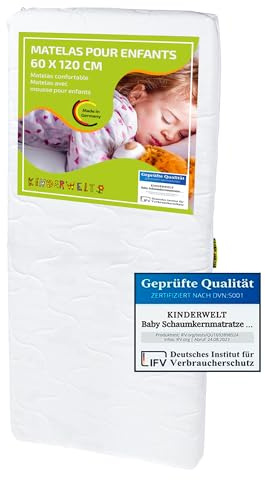 KiNDERWELT Babymatratze 60x120 cm, Schaumkernmatratze gesteppt, Matratze für Babybett, Schaumstoffmatratze Baby und Kleinkinder, Made in Germany
