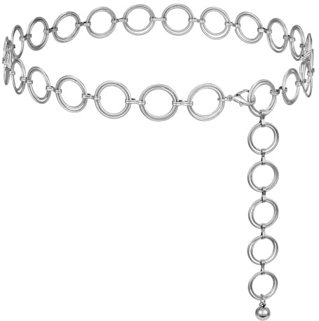WERFORU Damen Gürtel Mode Taillengürtel O-Ring Kettengürtel Verstellbare Taillenkette Hüftkette für Kleider Silber