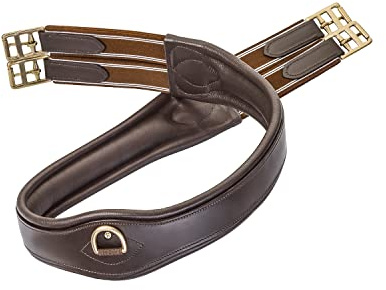 SUNRIDE Sattelgurt für Pferde (Soho) - Echtleder - extra Polsterung - D-Ringe für Hilfszügel - Handgefertigt - elastische Einsätze - Rollschnallen - braun (140 cm)