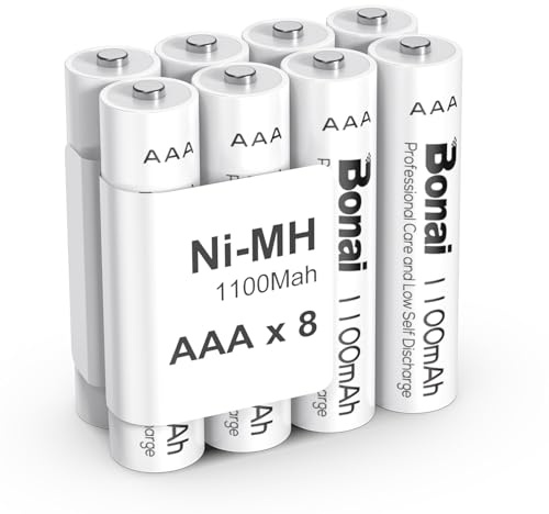 BONAI AAA Akku 1100mAh 8 Stück, 1,2V NI-MH Wiederaufladbare Batterien mit Hoher Kapazität, Geringe Selbstentladung Micro HR03 Akkus für Telefon, Fernbedienung, Gartenleuchten und Spielzeug