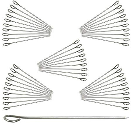 Relaxdays Rouladennadeln Edelstahl, Spicknadel Set 50 Stk, Fleischnadel 11 cm, silber