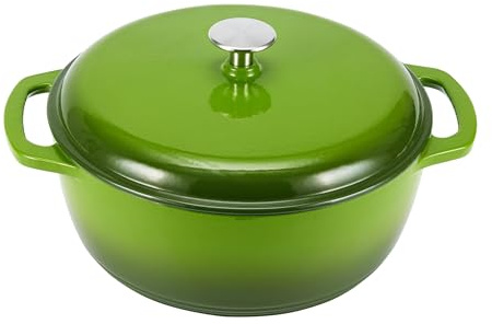 Amazon Basics Rund Schmortopf aus emailliertem Gusseisen, mit Deckel, 6.9 L, Grün
