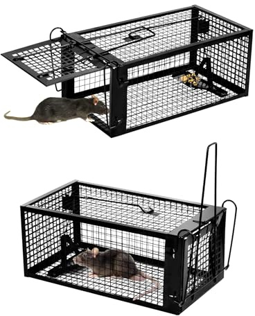 Akunsz 2X Rattenfalle Lebend Groß Lebendfalle Ratte XXL Rat Trap Mausefalle Lebend Käfig für Siebenschläfer Innen & Außen Wiederverwendbar (Schwarz)