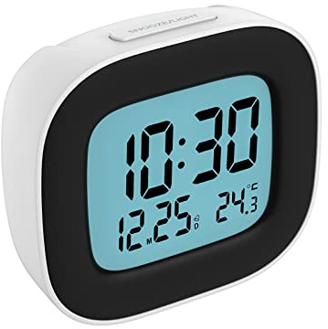 HOMVILLA Wecker Digital, Wecker Batteriebetrieben Bettseite - Tischuhren mit Temperaturanzeige, Schlummerfunktion und Hintergrundbeleuchtung für Reisen, Schlafzimmer, Weiß, 8.2*3.9*7.2cm