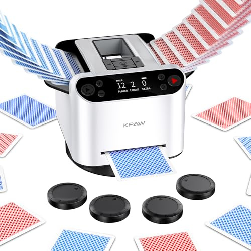 KPAW Kartenmischmaschine mit Austeilen, 360° Drehung für 1–2 Decks, mit 4 Fernbedienungen, Automatischer Kartenmischer und Austeiler Für 2–12 Spieler, Wiederaufladbar, Leise für Poker