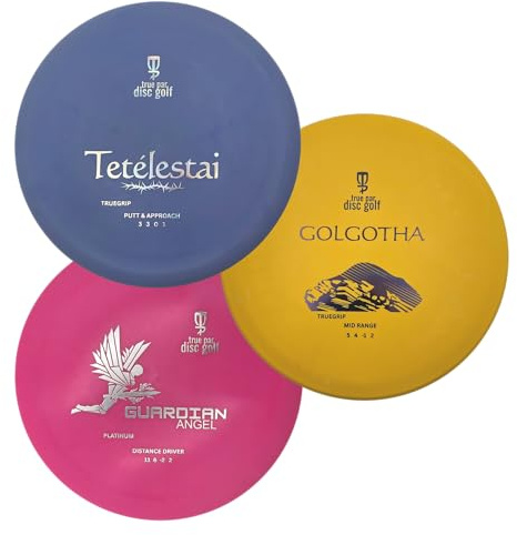 True Par 3-Disc-Golf-Set, Discgolf-Putter, Mitteltöner und Distanzfahrer, Anfänger-Starter-Set für Anfänger bis Fortgeschrittene, Farben variieren, 170–181 g