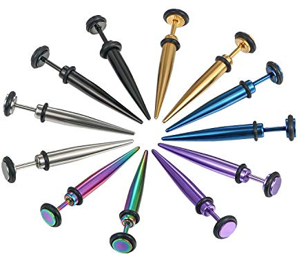 Aroncent Fake Stab Ohrstecker Dehnstab: 6 Paar Edelstahl Taper mit Gummi O-Ringe Fakeplugs Ohr Tunnel Piercing Ohrstecker Ohrringe Expander Durchmesser 5mm 6 Mischfarben