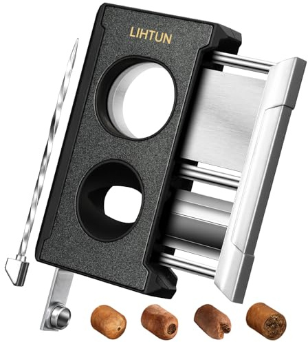 LIHTUN 4-in-1 V-förmiger gerader Zigarrenschneider mit Locher und Verstärker, zwei Edelstahlklingen, passend für Zigarren mit bis zu 60 Ringen, Geschenk für Männer