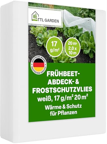TTL GARDEN 20m² 2m x 10m Frühbeetvlies 17g/m² - atmungsaktives Wachstumsvlies Hochbeetvlies Frostschutz für Beet, Abdeckvlies, Insektenschutz Vlies für Beete zum Schutz vor Frost & Schädlingen