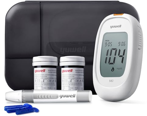 yuwell Blutzuckermessgerät Set mit Teststreifen x 50 und Lanzetten x 50, Diabetes Test ideal für den Heimgebrauch, Zuckermessgerät zur Selbstkontrolle des Blutzuckers bei Diabetes (Modell 582)
