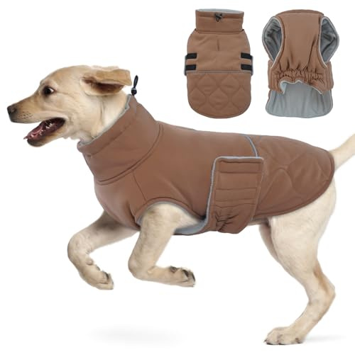 Hjumarayan Hundemantel, Wattierend Winterjacke Geschirröffnung, Warme Wintermantel Gefüttert Kleidung Mantel für Border Collie, Englische Bulldogge, Australian Shepherd (Braun XL)