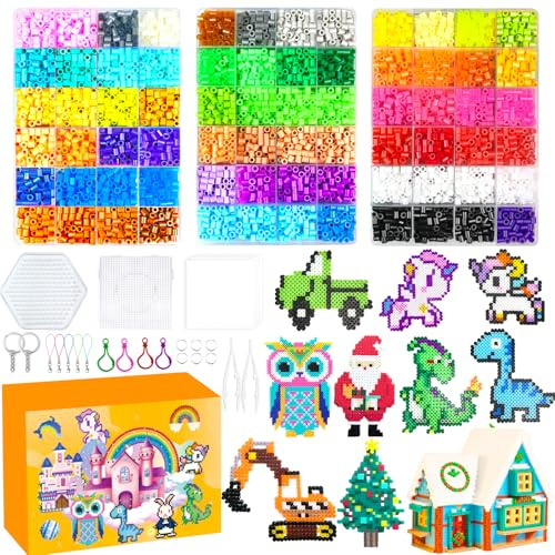 AJAZPER Bügelperlen Set, 72 Farben 5MM Bügelperlen mit Sortierbox, Bügelperlen Platten, Bügelpapier, Muster, Steckperlen Set für Kinder Geschenk Geburtstag Weihnachten DIY Jungen Mädche ab 5 Jahre