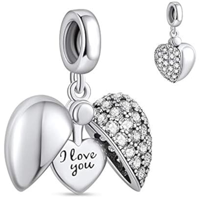 NINGAN “I Love You (Ich liebe dich)” Herz Charm-Anhänger 925 Sterling Silber Charm Bead für europäische Armbänder und Halsketten (Weiß)