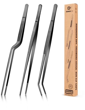 10-Zoll Feine Kochpinzette Set, Professionelle Edelstahl-Lebensmittelzange, Küche Schwarzer langer Koch zum Kochen, Überziehen, Dekorieren und BBQ