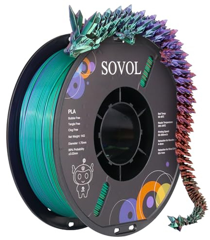 Sovol Tri Color Silk PLA Filament 1.75mm, 3D Drucker Silk Filament 1kg (2.2LBS), Seiden Bronze/Lila/Grün Dreifarbiges Coextrusion PLA Shiny Filament +/-0.03mm