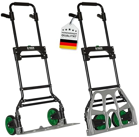 D-TACK Sackkarre aus Aluminium-Stahl | Traglast 150 kg | Teleskopgriff 110 cm | Mit 2 gummiummantelten, einklappbaren Rädern | Klappbare Transportkarre | Hochwertige Handkarre