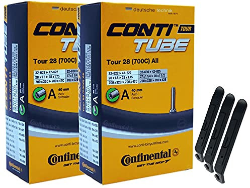 2X Fahrradschlauch Continental 28 Zoll Autoventil 32-622/47-622 (Tour) + 3 Reifenheber