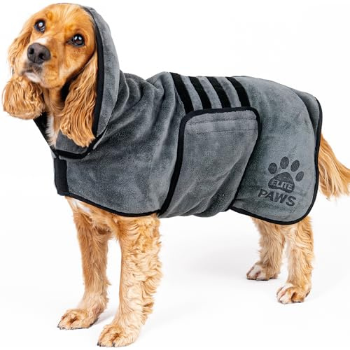 Elite Paws® Luxuriöser Mikrofaser-Trockenmantel/Mantel/Bademantel. Super saugfähiges Handtuch, ultraweiches Frottee, Fellpflegezubehör, schlammiges Haustier/Dusche/Badzubehör (L)