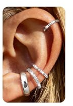 Ear Cuff Set für Damen Ohne Piercing - 4 Paar 14K Goldbeschichtete Ohrklemmen Fake Helix Nicht Verblassend Knorpel Ohrringe für Ungepiercte,Verstellbare Ohrmanschetten in Geschenkbox Silber-Klassik