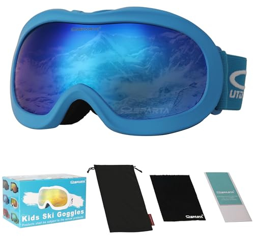 OUTDOORSPARTA Kinder Ski Brille, Kinder Snowboarding Brille für Jungen Mädchen Kleinkind Alter 3-12 (4. Blauer Rahmen, Volle Linse Gespiegelt Blau)