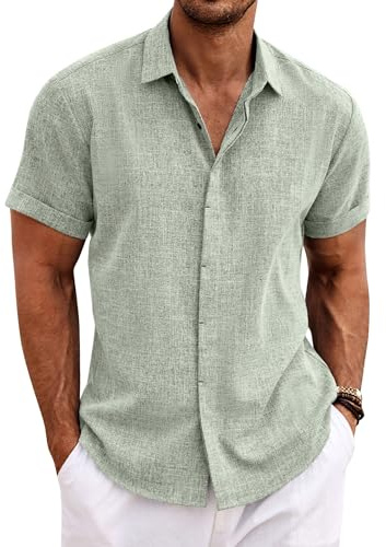 COOFANDY Leinenhemd Herren Kurzarm Hemd Button Down Regular Fit Freizeithemden Sommer Strand Leinen Shirt