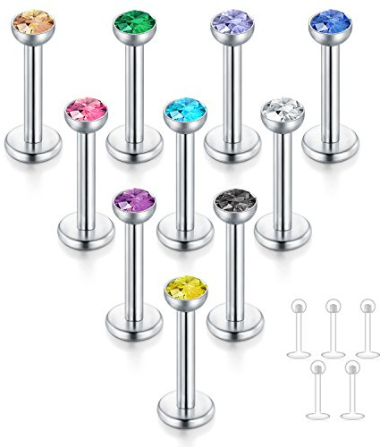 FECTAS 10stk Labret Lippenpiercing Ring Tragus Helix Piercing 8mm 6mm Chirurgenstahl Piercing Lippe Monroe Medusa Steckers
