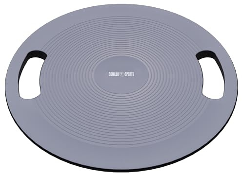 GORILLA SPORTS® Balance Board Ø 40 cm aus Holz/Kunststoff, bis 180 kg | Rutschfestes Wackelbrett mit gummiertem Boden für Gleichgewicht, Koordination, Physiotherapie, Yoga und Pilates, mit Griffen